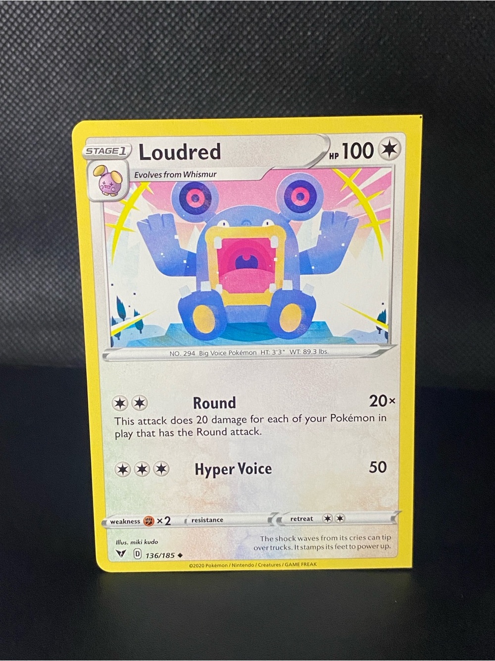 136/185 Loudred Miscut & Alignment Dot Error Pokemon TCG Vivid Voltage Card